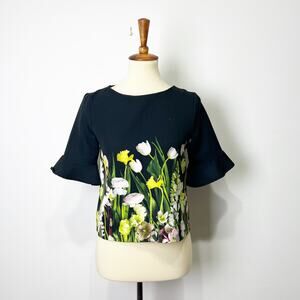 Victoria Beckham black floral top Size XS
